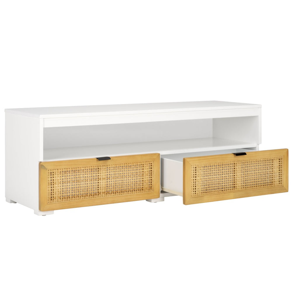 Safavieh Theon Airy 2 Drawer Media Stand With Woven Rattan Panels For Modern Living Spaces And Stylish Storage White / Natural MED5015A