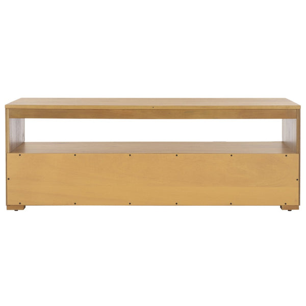 Safavieh Theon Airy 2 Drawer Media Stand With Woven Rattan Panels For Modern Living Spaces And Stylish Storage Natural MED5015B