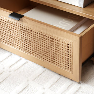 Safavieh Theon Airy 2 Drawer Media Stand With Woven Rattan Panels For Modern Living Spaces And Stylish Storage Natural MED5015B
