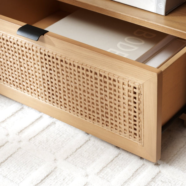 Safavieh Theon Airy 2 Drawer Media Stand With Woven Rattan Panels For Modern Living Spaces And Stylish Storage Natural MED5015B