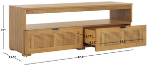 Safavieh Theon Airy 2 Drawer Media Stand With Woven Rattan Panels For Modern Living Spaces And Stylish Storage Natural MED5015B