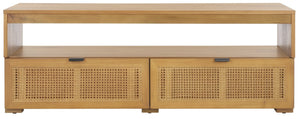 Safavieh Theon Airy 2 Drawer Media Stand With Woven Rattan Panels For Modern Living Spaces And Stylish Storage Natural MED5015B