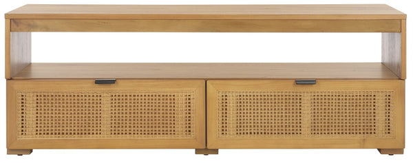 Safavieh Theon Airy 2 Drawer Media Stand With Woven Rattan Panels For Modern Living Spaces And Stylish Storage Natural MED5015B