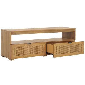 Safavieh Theon Airy 2 Drawer Media Stand With Woven Rattan Panels For Modern Living Spaces And Stylish Storage Natural MED5015B