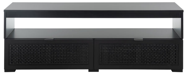 Safavieh Theon Airy 2 Drawer Media Stand With Woven Rattan Panels For Modern Living Spaces And Stylish Storage Black / Natural MED5015C