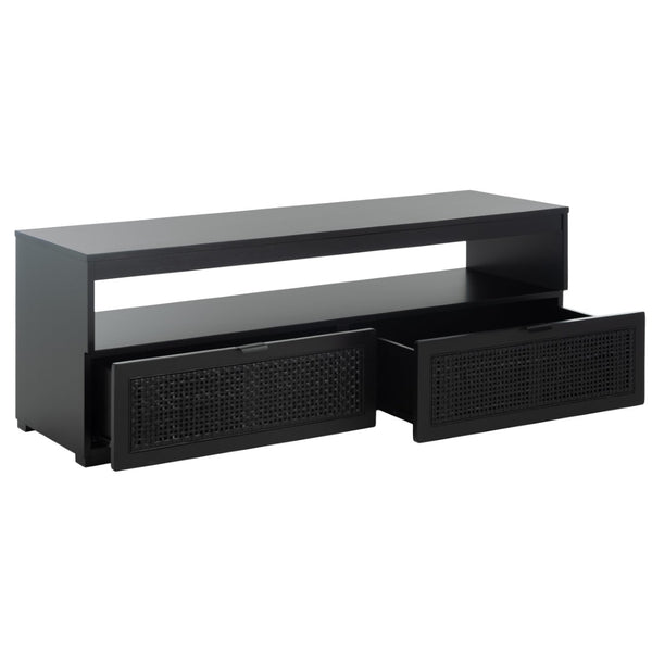 Safavieh Theon Airy 2 Drawer Media Stand With Woven Rattan Panels For Modern Living Spaces And Stylish Storage Black / Natural MED5015C