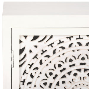 Safavieh Raelie Artisan-Designed 2-Shelf Media Stand With White Wash Finish And Elegant Cut-Out Facade MED5301A