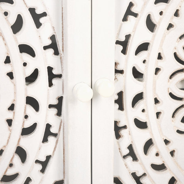 Safavieh Raelie Artisan-Designed 2-Shelf Media Stand With White Wash Finish And Elegant Cut-Out Facade MED5301A