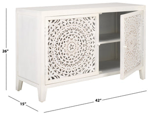Safavieh Raelie Artisan-Designed 2-Shelf Media Stand With White Wash Finish And Elegant Cut-Out Facade MED5301A