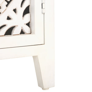 Safavieh Raelie Artisan-Designed 2-Shelf Media Stand With White Wash Finish And Elegant Cut-Out Facade MED5301A