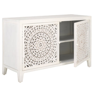 Safavieh Raelie Artisan-Designed 2-Shelf Media Stand With White Wash Finish And Elegant Cut-Out Facade MED5301A