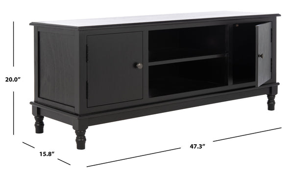 Safavieh Ozark Farmhouse-Style Media Stand With 2 Doors & Open Shelves For Organized Living Room Storage Black MED5700B