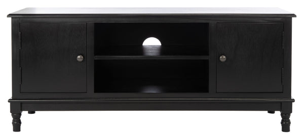 Safavieh Ozark Farmhouse-Style Media Stand With 2 Doors & Open Shelves For Organized Living Room Storage Black MED5700B