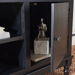 Safavieh Ozark Farmhouse-Style Media Stand With 2 Doors & Open Shelves For Organized Living Room Storage Black MED5700B