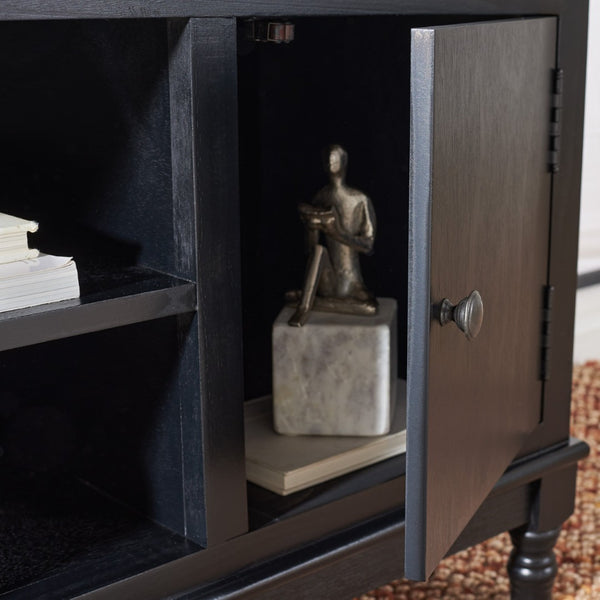 Safavieh Ozark Farmhouse-Style Media Stand With 2 Doors & Open Shelves For Organized Living Room Storage Black MED5700B