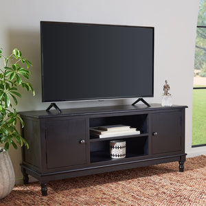 Safavieh Ozark Farmhouse-Style Media Stand With 2 Doors & Open Shelves For Organized Living Room Storage Black MED5700B