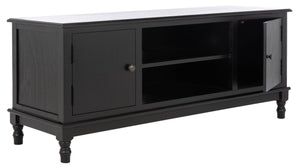 Safavieh Ozark Farmhouse-Style Media Stand With 2 Doors & Open Shelves For Organized Living Room Storage Black MED5700B