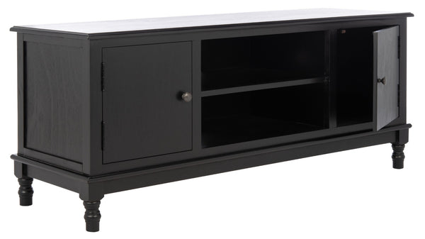Safavieh Ozark Farmhouse-Style Media Stand With 2 Doors & Open Shelves For Organized Living Room Storage Black MED5700B