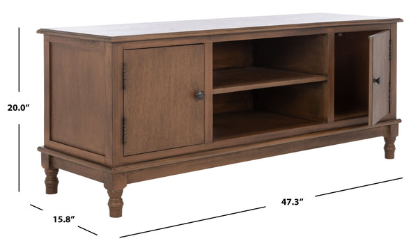 Safavieh Ozark Farmhouse-Style Media Stand With 2 Doors & Open Shelves For Organized Living Room Storage Brown MED5700C