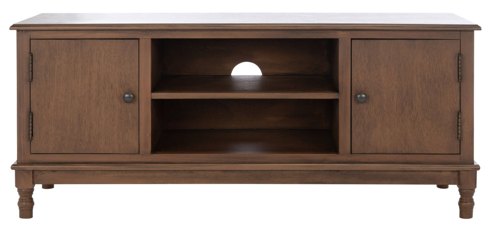 Safavieh Ozark Farmhouse-Style Media Stand With 2 Doors & Open Shelves For Organized Living Room Storage Brown MED5700C