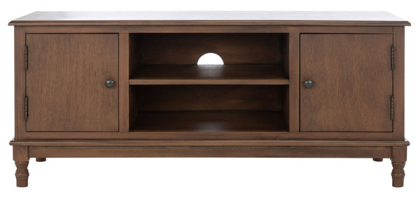 Safavieh Ozark Farmhouse-Style Media Stand With 2 Doors & Open Shelves For Organized Living Room Storage Brown MED5700C