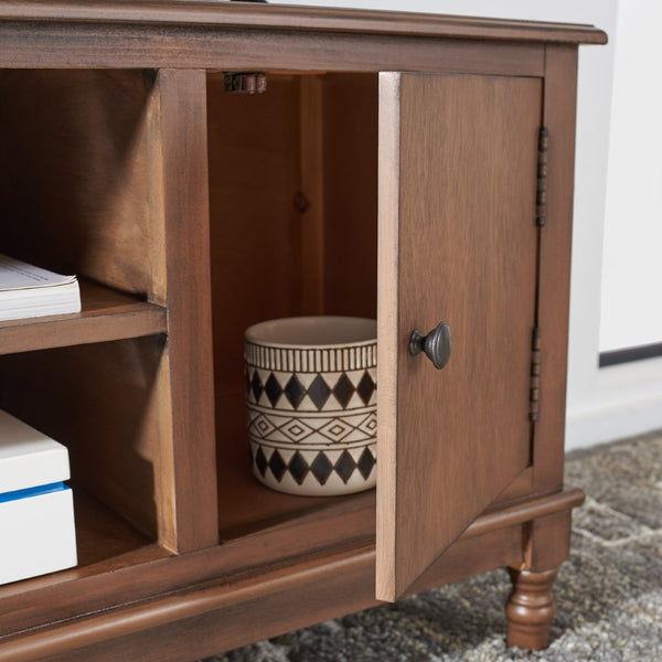 Safavieh Ozark Farmhouse-Style Media Stand With 2 Doors & Open Shelves For Organized Living Room Storage Brown MED5700C