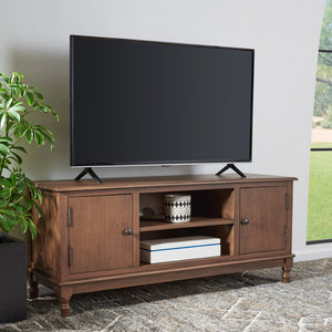 Safavieh Ozark Farmhouse-Style Media Stand With 2 Doors & Open Shelves For Organized Living Room Storage Brown MED5700C