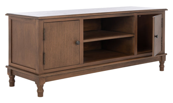 Safavieh Ozark Farmhouse-Style Media Stand With 2 Doors & Open Shelves For Organized Living Room Storage Brown MED5700C