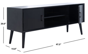 Safavieh Sorrel Mid-Century Modern Media Stand With 2 Doors & Open Shelf For Stylish Living Room Organization Black MED5701B