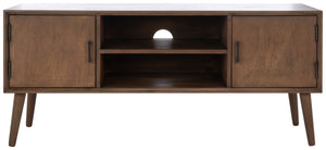 Safavieh Sorrel Mid-Century Modern Media Stand With 2 Doors & Open Shelf For Stylish Living Room Organization Brown MED5701C