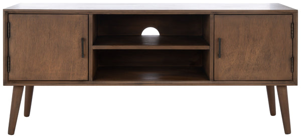 Safavieh Sorrel Mid-Century Modern Media Stand With 2 Doors & Open Shelf For Stylish Living Room Organization Brown MED5701C