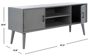 Safavieh Sorrel Mid-Century Modern Media Stand With 2 Doors & Open Shelf For Stylish Living Room Organization Distressed Grey MED5701D