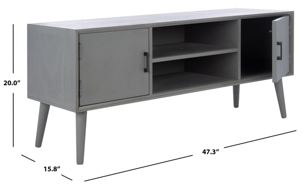 Safavieh Sorrel Mid-Century Modern Media Stand With 2 Doors & Open Shelf For Stylish Living Room Organization Distressed Grey MED5701D