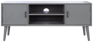 Safavieh Sorrel Mid-Century Modern Media Stand With 2 Doors & Open Shelf For Stylish Living Room Organization Distressed Grey MED5701D