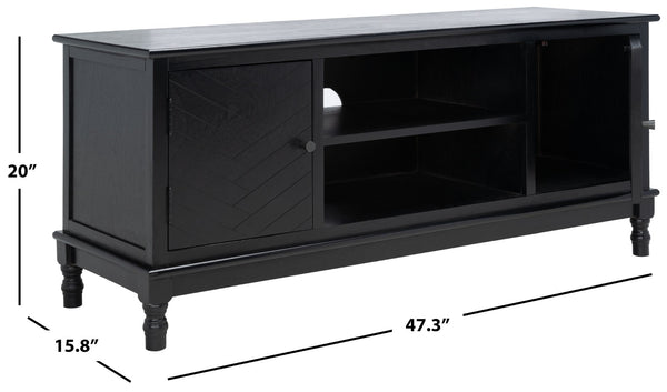 Safavieh Magnolia Media Stand With Oversized Herringbone Doors And Elegant Turned Feet For Stylish Storage Black MED5702B