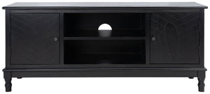 Safavieh Magnolia Media Stand With Oversized Herringbone Doors And Elegant Turned Feet For Stylish Storage Black MED5702B