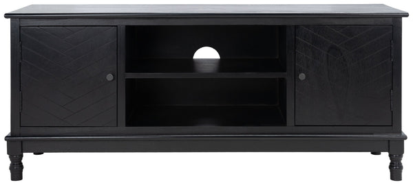 Safavieh Magnolia Media Stand With Oversized Herringbone Doors And Elegant Turned Feet For Stylish Storage Black MED5702B