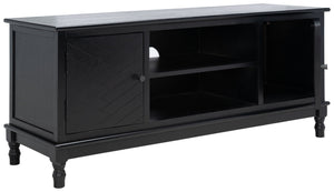 Safavieh Magnolia Media Stand With Oversized Herringbone Doors And Elegant Turned Feet For Stylish Storage Black MED5702B