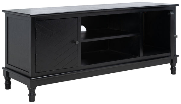 Safavieh Magnolia Media Stand With Oversized Herringbone Doors And Elegant Turned Feet For Stylish Storage Black MED5702B