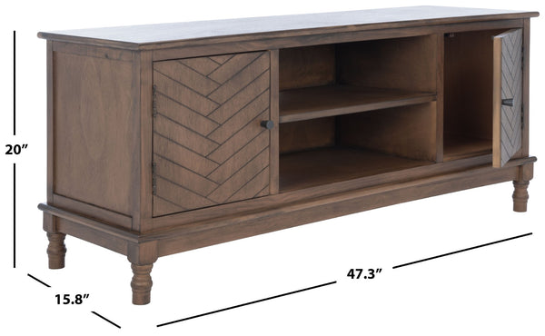 Safavieh Magnolia Media Stand With Oversized Herringbone Doors And Elegant Turned Feet For Stylish Storage Brown MED5702C