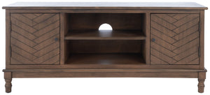 Safavieh Magnolia Media Stand With Oversized Herringbone Doors And Elegant Turned Feet For Stylish Storage Brown MED5702C