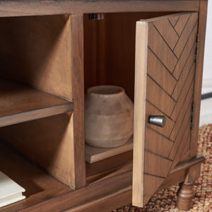 Safavieh Magnolia Media Stand With Oversized Herringbone Doors And Elegant Turned Feet For Stylish Storage Brown MED5702C