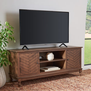 Safavieh Magnolia Media Stand With Oversized Herringbone Doors And Elegant Turned Feet For Stylish Storage Brown MED5702C