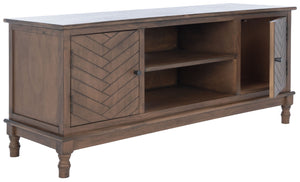 Safavieh Magnolia Media Stand With Oversized Herringbone Doors And Elegant Turned Feet For Stylish Storage Brown MED5702C
