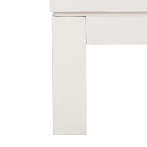 Safavieh Ajana Elegant Media Stand With Chevron Doors, Open Shelf & Stylish Storage For Modern Spaces Distressed White MED5703A