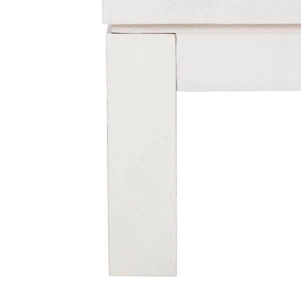 Safavieh Ajana Elegant Media Stand With Chevron Doors, Open Shelf & Stylish Storage For Modern Spaces Distressed White MED5703A