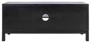 Safavieh Ajana Elegant Media Stand With Chevron Doors, Open Shelf & Stylish Storage For Modern Spaces Black /Greige Doors MED5703B