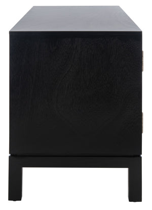 Safavieh Ajana Elegant Media Stand With Chevron Doors, Open Shelf & Stylish Storage For Modern Spaces Black /Greige Doors MED5703B