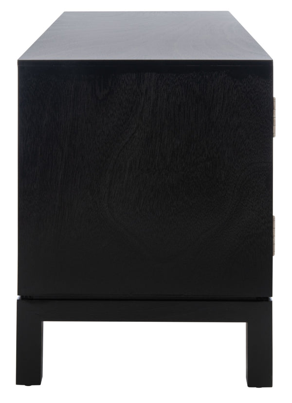 Safavieh Ajana Elegant Media Stand With Chevron Doors, Open Shelf & Stylish Storage For Modern Spaces Black /Greige Doors MED5703B