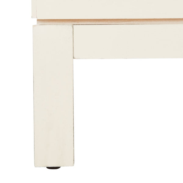 Safavieh Ajana Elegant Media Stand With Chevron Doors, Open Shelf & Stylish Storage For Modern Spaces Distressed White /Honey Brown Doors MED5703C